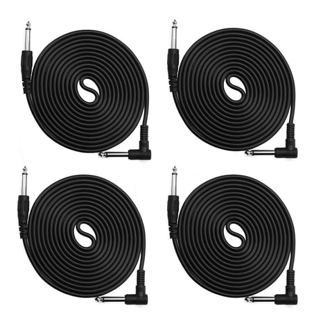4 Pack 10FT 1/4" 5MM Electric Guitar Bass Cable INSTRUMENT AMP Cord RIGHT ANGLE