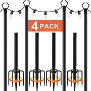4 Pack 10FT Outdoor String Light Poles with Fence Brackets, Heavy Duty Metal Light Stand for Hanging String Lights, Weatherproof Deck Patio Backyard Garden Ligh