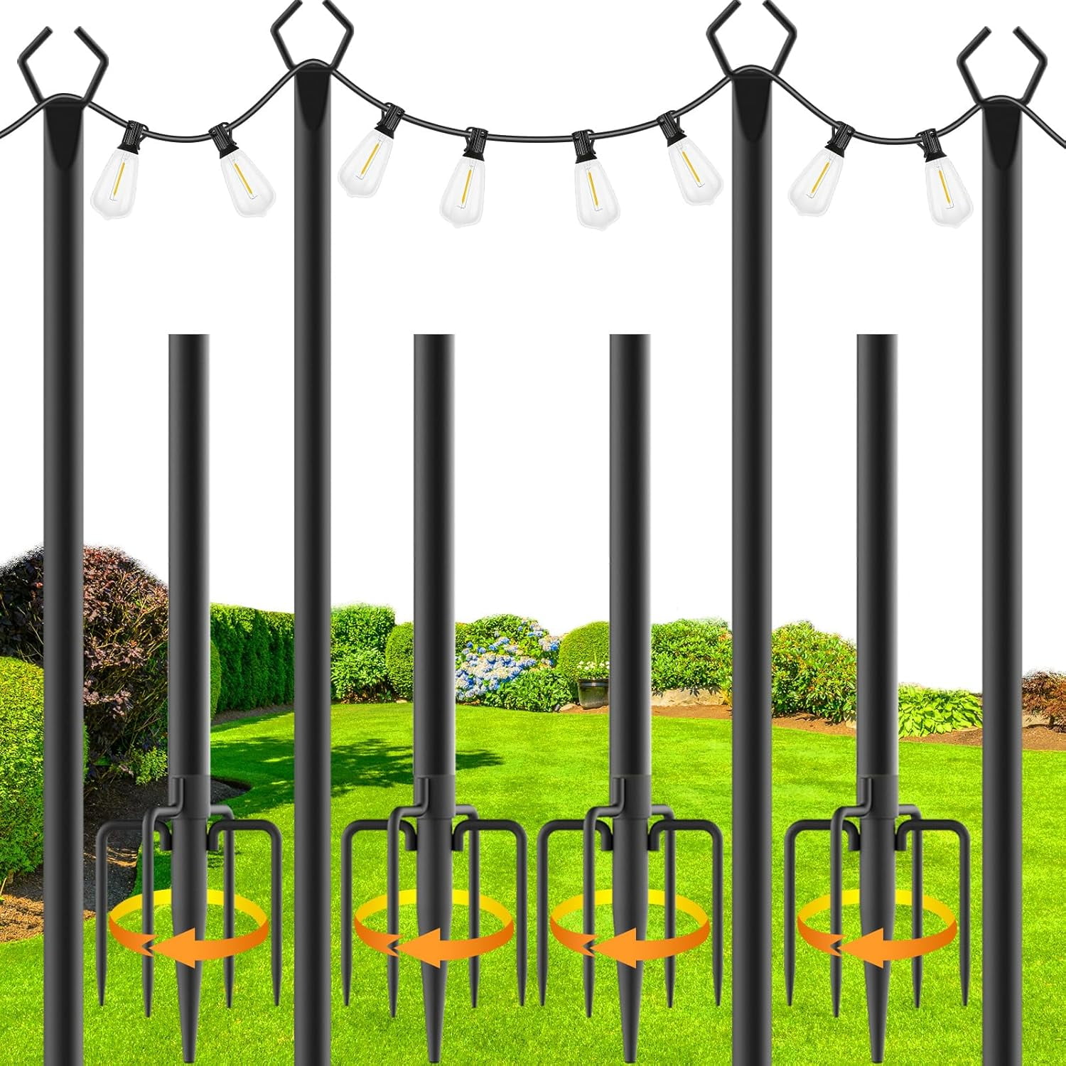 Image showcasing 4 Pack 10Ft String Light Poles,Light Poles for Outside Lights with Fork ...