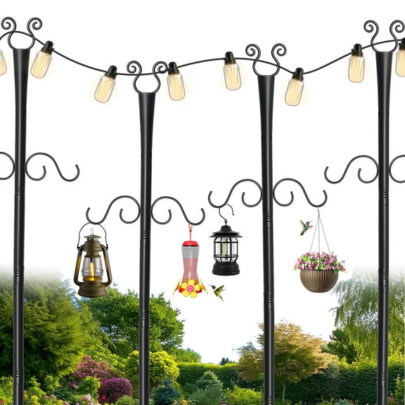 4 Pack 10Ft String Light Poles,Light Poles for Outside String Lights, Heavy Duty Metal String Light Poles for Deck, Outside, Outdoor Lights with Flag Stand