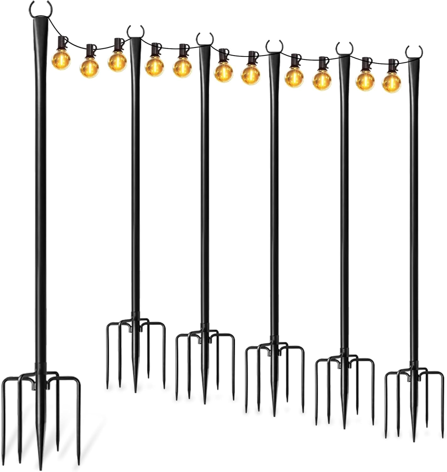 4 Pack 10Ft String Light Poles for Outside, Thickened Metal Lights Hanger Pole Outdoor with Fork, Lighting Hanging Post Accessories for Patio Decor Garden Backyard Yard Front Porch Outside Decoration