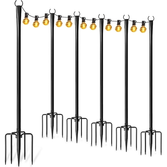 4 Pack 10Ft String Light Poles for Outside, Thickened Metal Lights Hanger Pole Outdoor with Fork, Lighting Hanging Post Accessories for Patio Decor Garden Backyard Yard Front Porch Outside Decoration