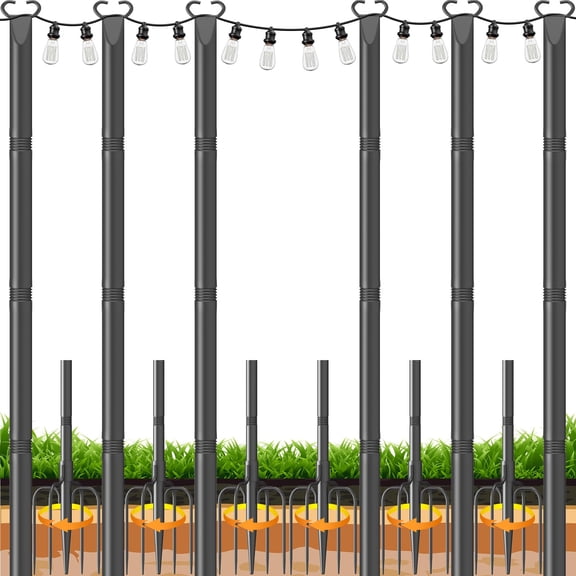 4 Pack 10Ft String Light Poles,Poles for Outdoor String Lights with Fork and Fence Clamp,Hanging Lights Metal Stand Post for Deck Patio Backyard Garden Decorations