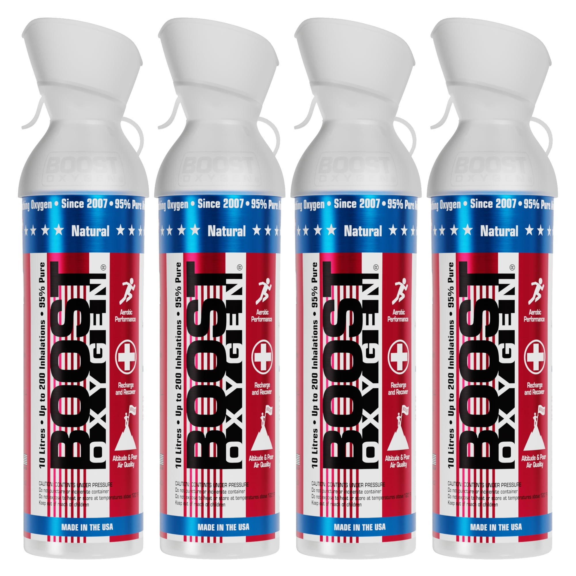 4 Pack 10L Boost Oxygen Stars/Stripes Pure Canned Oxygen Canister, Natural