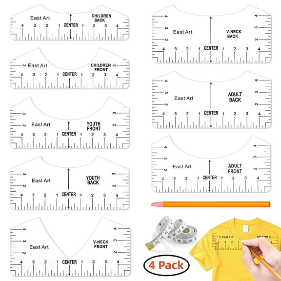 4 Pack 10Pcs Tshirt-Ruler Guide for Vinyl Alignment, Tshirt-Ruler for Heat Press, Tshirt-Rulers to Center Vinyl, Transparent