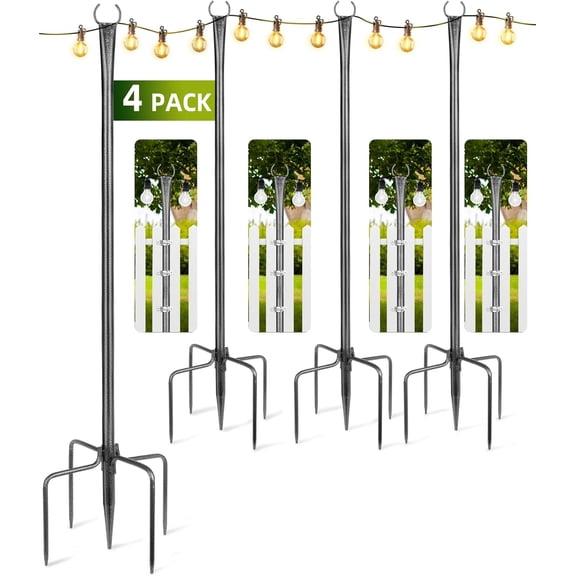 4 Pack 10ft Outdoor String Light Poles for Outside and Deck - Ideal for Patio, Garden, Yard, Front Porch Decorations, Frosted Silver