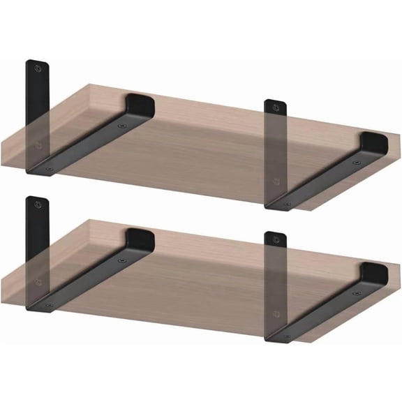 4 Pack - 11.25" L x 6" H x 1.5" W J Lip Shelf Brackets Rustic Farmhouse Iron Wall Floating Shelf Bracket Metal Shelf Bracket Industrial Shelf Supports with Screws Black
