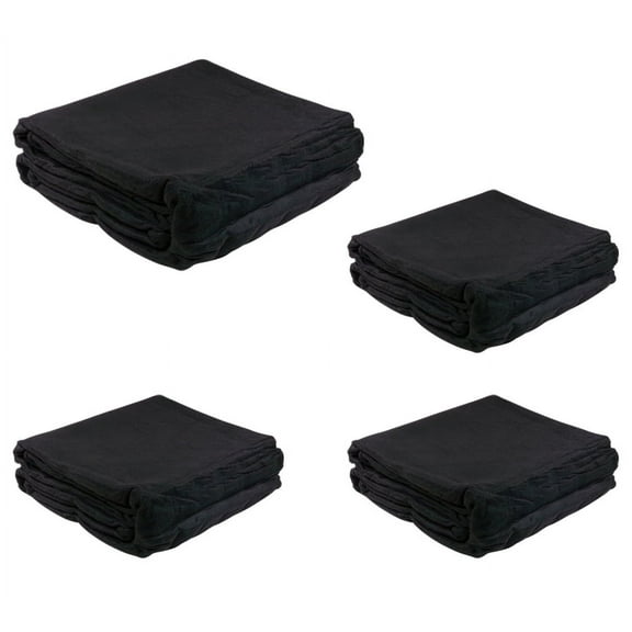(4 Pack) 11.5'x20' Black Pre Tarp Blanket w/ Grommets to Protect Cargo Load & Flatbed Tarps - Heavy Duty Textile Moving Blankets for Packing & Shipping Furniture - Non-Abrasive Surface