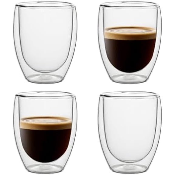 4 Pack 11.6oz/343ml Double Wall Glass Coffee Mugs, No Hole Bottom, Insulated Borosilicate Glass Coffee Cups, Clear Mugs for Hot & Cold Beverages, Perfect for Espresso, Latte, Tea, Cappuccino