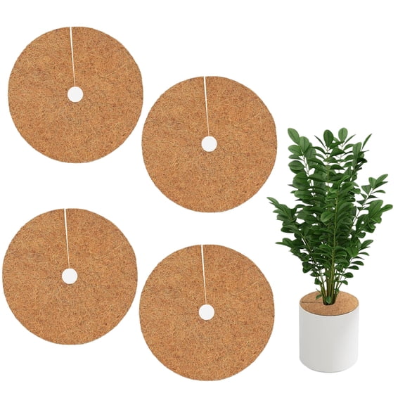 4 Pack 11.8 Inch Coconut Fiber Mulch Ring - Natural Coco Coir Tree Ring Protector Mats, Weed Barrier Plant Discs for Moisture Retention, Indoor Outdoor Trees and Landscaping