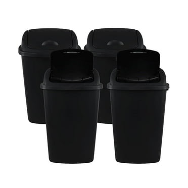4 Pack 11 Gallon Swing Top Trash Can, Plastic Garbage Bin for Kitchen, Black