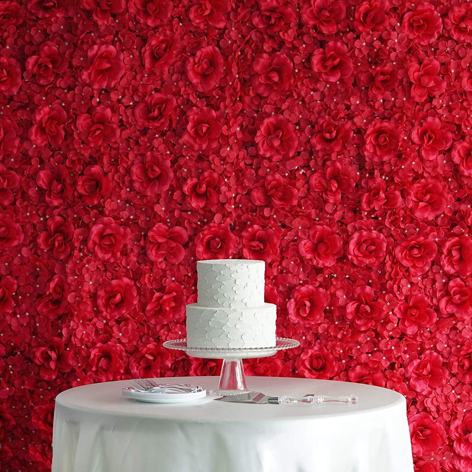 Red Silk Rose and Hydrangea UV Protected Flower Wall Panel