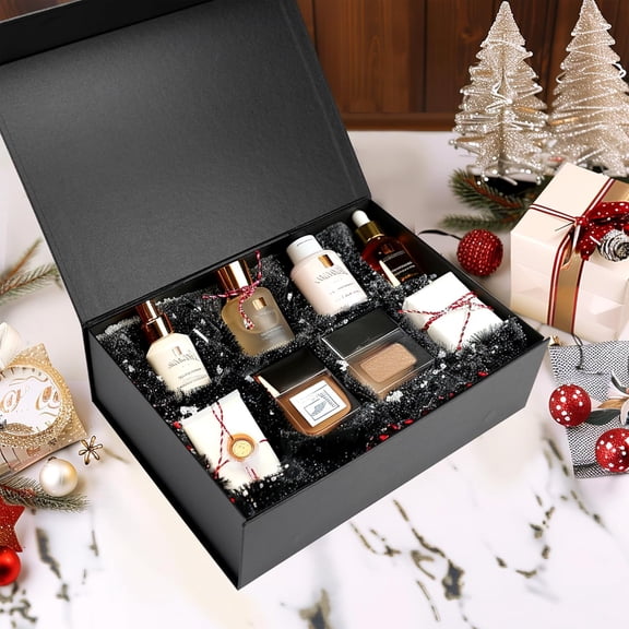 4 Pack 11x8x3.5 Inches Black Gift Boxes and 4 Pack 8x8x4 Inch Black Gift Boxes,Magnetic Gift Box with Lids for Present,Collapsible Box Bulk for Bridesmaid Groomsmen Proposal Wedding