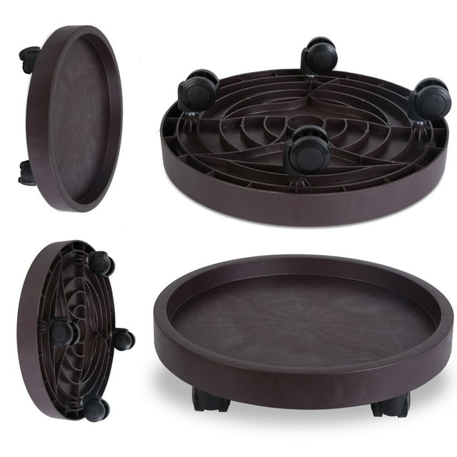 4 Pack 12.8" Black Rolling Plant Stand with Caster TeqHome Round Movable Planter Dolly Tray Pallet Outdoor Indoor Tree Flower Stand Planter