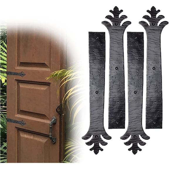 4 Pack 12" Black Faux Strap Hinges - Decorative Dummy Faux Hinge – Handmade Rustic Iron Hinges for Farmhouse Shutter, Carriage Doors, Barn Door, Castle Door, and Gate – The Ionian Series