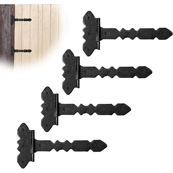 4 Pack 12" Black Wrought Iron Hinges - Decorative Wrought Iron Door Hinges  Handmade Rustic Iron Hinges for Farmhouse Shutters, Chests, Barn Doors, Shutter and Gate  The Nuevo Leon Series