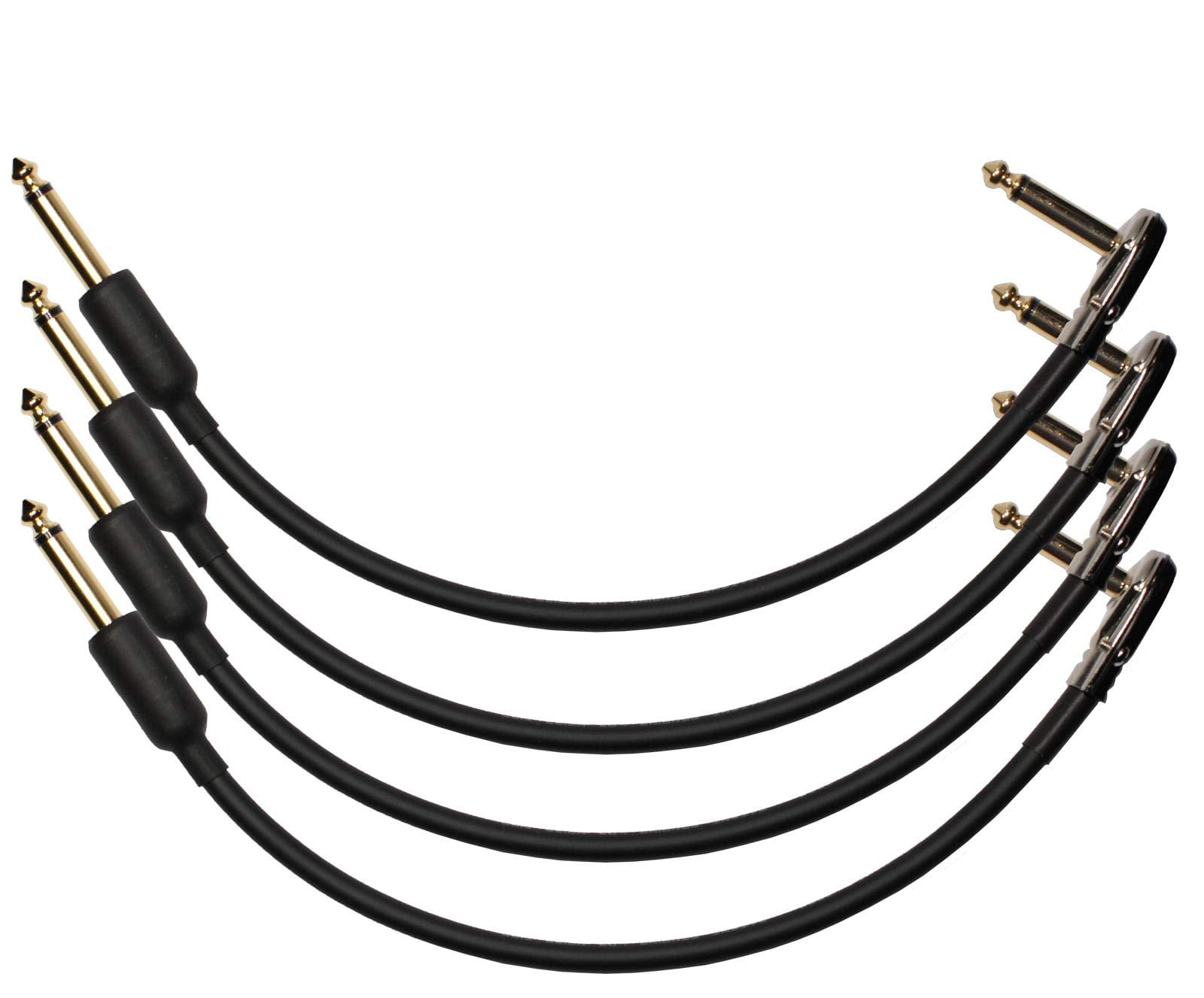 4-Pack 12" Castline Gold Mogami 2524 Guitar Pedal Board Effects Switcher Patch Cable 1/4 TS Low Profile and Short Barrel Connectors