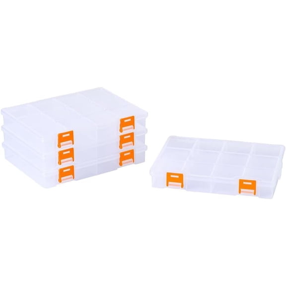 4 Pack 12 Grids Clear Plastic Storage Box with Dividers, Transparent Organizer Container Case for Small , Bead, Button, , , Craft Supplies,Sewing Kit, DIY Accessories