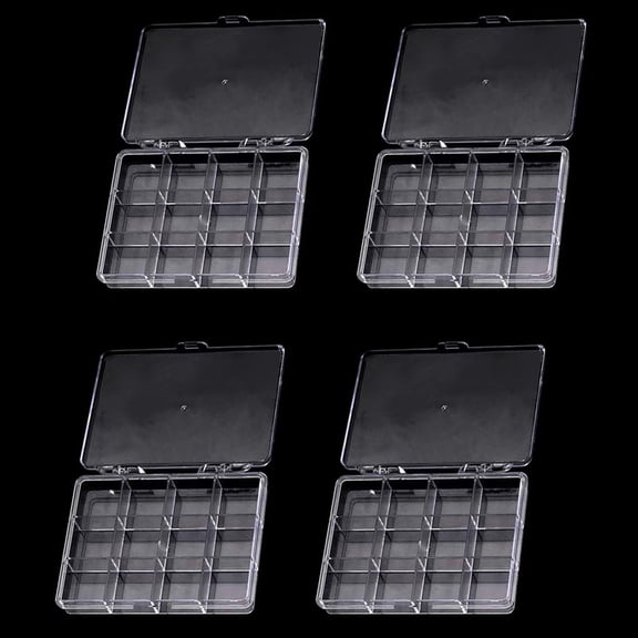 4 Pack 12 Grids Empty Clear Nail Art Decoration Storage Box Nail Glitter Rhinestone Crystal Accessories Container Storage Box