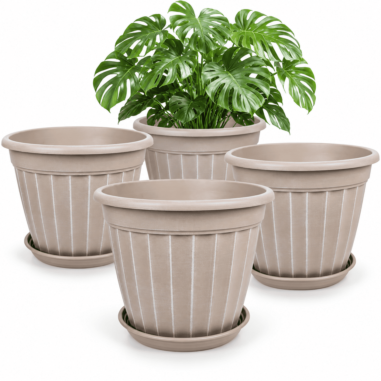4 Pack 12 Inch Large Plastic Plant Pots with Drainage Holes and Saucers ...