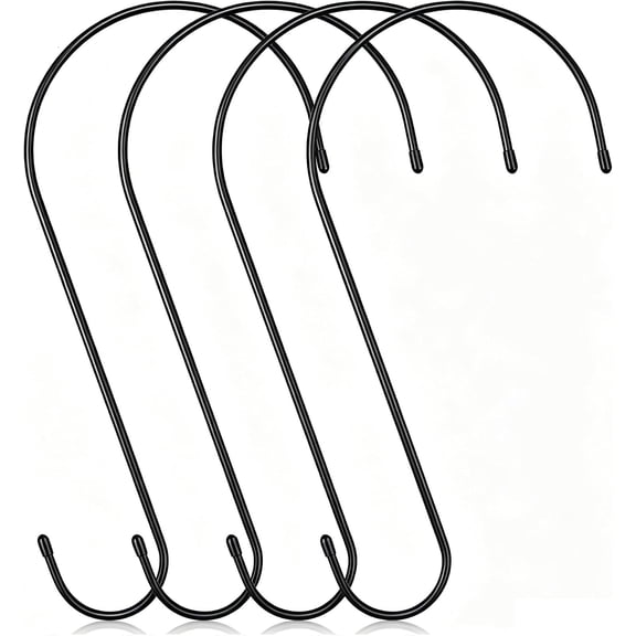 4 Pack 12 Inch Large S Hooks for Bird Feeders, Tree Branch Hooks for  , Rust-Resistant Outdoor/Indoor Heavy Duty Bird Feeder Hook for Tree Branch up to 4.5", Fence, Wind Chimes, Closet