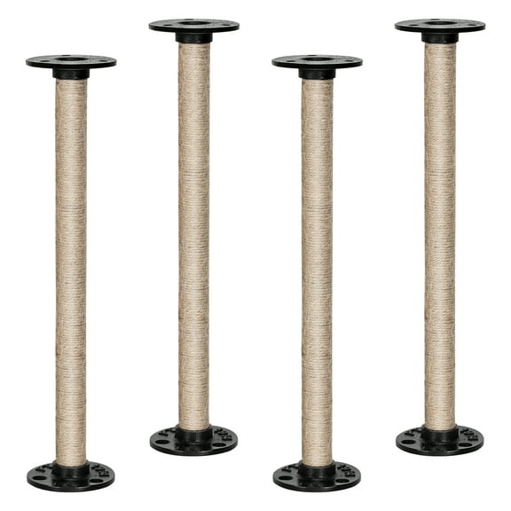 4-Pack 12-Inch Wheeled Tube Table Legs - Antique Metal Tube and Flange - Table Stand with Twine