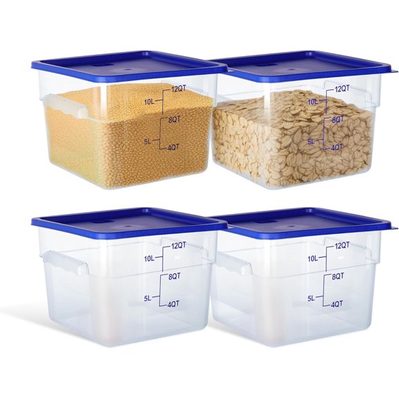 4 Pack 12 Quart Storage Containers with , Polycarbonate Square Commercial Containers, NSF, Clear, Version
