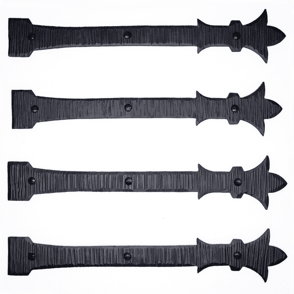 4 Pack 12 inch Faux Door Hinges Black Decorative Strap Hinge Wrought Iron Strap Barn Door Strap Hinges, Farm Gate Hinge, Carriage Door Hardware The Byzantium Series by Borderland Rustic Hardware