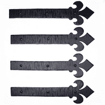 4 Pack 12 inch Faux Door Hinges Black Decorative Strap Hinge Wrought Iron Strap Barn Door Strap Hinges, Farm Gate Hinge, Carriage Door Hardware The Fleur De Lis Series by Borderland Rustic Hardware