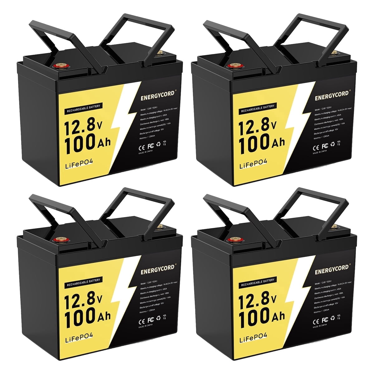 4 Pack 12V 100Ah Mini LiFePO4 Battery, Group 24 Lithium Battery, Built-in 100A BMS, 1280Wh, UP to 15000 Cycles Rechargable Battery for RV, Solar Off-Grid, Camping, Trolling Motor