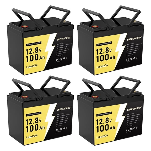 4 Pack 12V 100Ah Mini LiFePO4 Battery, Group 24 Lithium Battery, Built-in 100A BMS, 1280Wh, UP to 15000 Cycles Rechargable Battery for RV, Solar Off-Grid, Camping, Trolling Motor