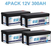 4PACK 12V 300Ah LiFePO4 Lithium Battery,for RV,Marine,Solar,Home Energy Storage,Golf Carts,Van,Camping,Built in 200A BMS,for 48V 300AH,15000+Deep Cycles Battery