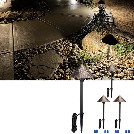 4 Pack 12V LED 3W LED Landscape Lights, Waterproof Pathway Lights, Rustic Style, Aluminum Housing, 3000K Warm White