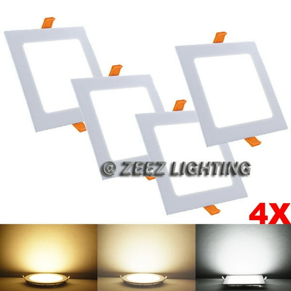 4 Pack 12W 6-Inch Square Cool White Recessed Lighting Dimmable LED Ceiling Light