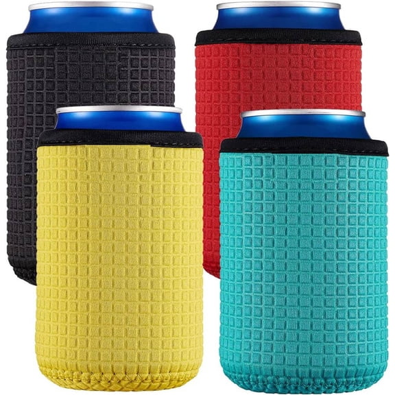 4 Pack 12oz Slim Can Cooler Sleeves — 4mm Neoprene Insulated Can Covers, Non-Slip Grip, Stretch Fit for Standard Beer, Soda & Seltzer Cans