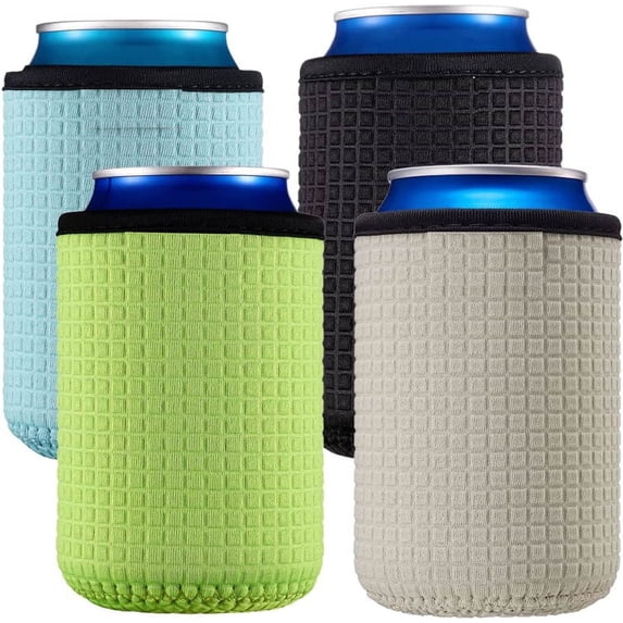 4 Pack 12oz Slim Can Cooler Sleeves — 4mm Neoprene Insulated Can Covers, Non-Slip Grip, Stretch Fit for Standard Beer, Soda & Seltzer Cans