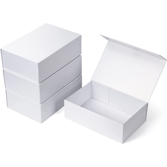 4 Pack 12x8x4 Inches Gift Boxes with Magnetic Closure Lids, White Magnetic Box for Wedding, Groomsmen Bridesmaid Proposal, Birthdays, Mother's Day