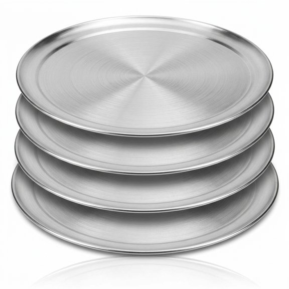 4 Pack 13-1/2 Inch Round Stainless Steel Pizza Pan Baking Tray Serving Plate