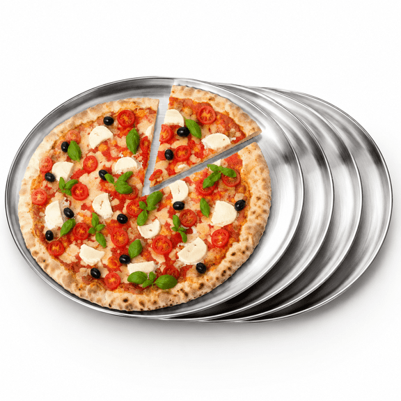 4 Pack 13-1/2 Inch Round Stainless Steel Pizza Pan Baking Tray Serving Plate