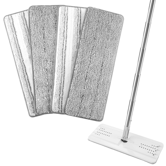 4 Pack 13"4.9" Mop Replacement Pads Compatible with Flat Mop | Washable Microfiber Refills, Wet & Dry Use, Hook-And-Loop Backing, Scratch-Free On Hardwood, Tile, Vinyl And Laminate Floors