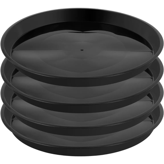Kichwit 4 Pack 13.5 Inch (12 Base) Plant Saucer, Round Plastic Trays for Indoor & Outdoor, Black