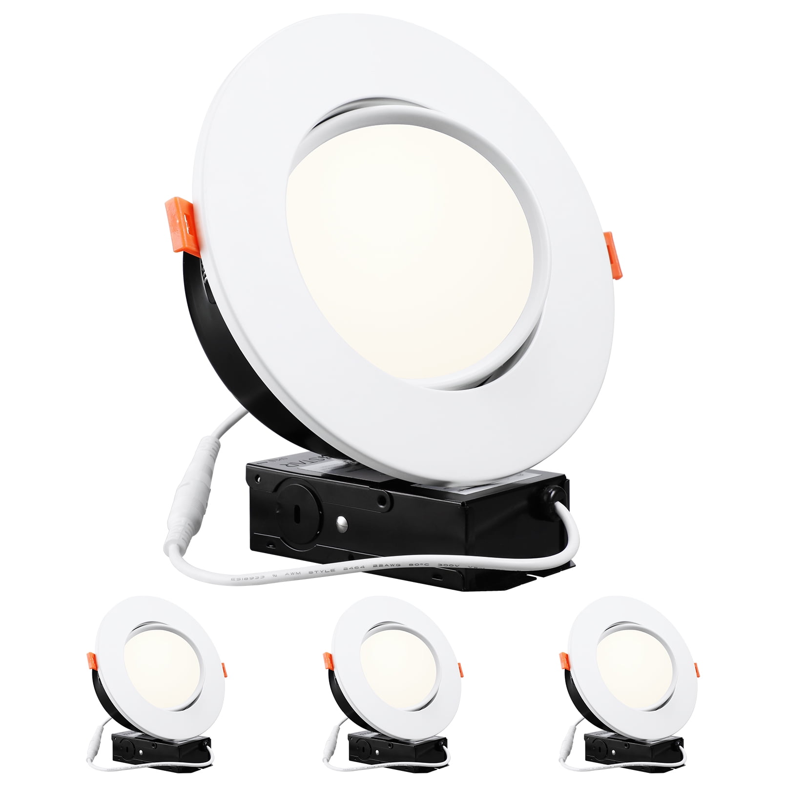 4 Pack 13.5W 6 Inch Slim Gimbal LED Recessed Light, Dimmable Directional Ceiling Light, 4000K Cool White