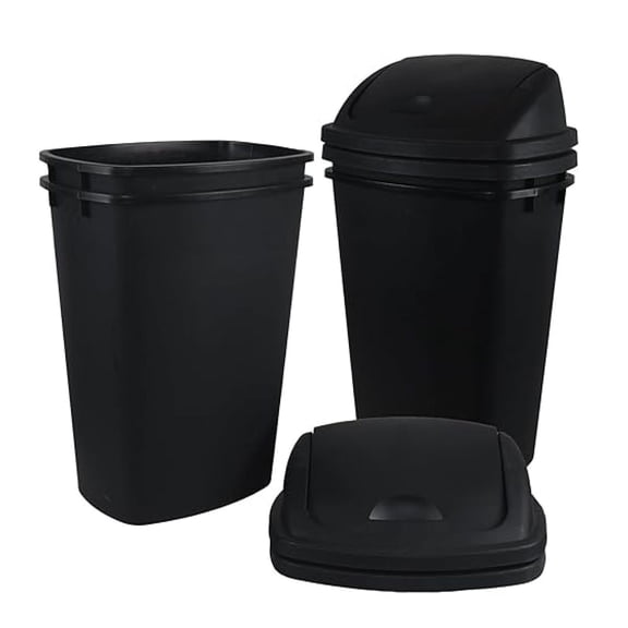 4 Pack 13 Gallon Black Top Garbage Can, Large Trash Can for Indoors or Outdoors