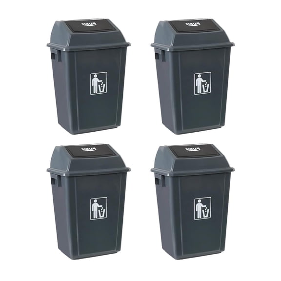4-Pack 13 Gallon Kitchen Trash Can with Swing Lid, Plastic Kitchen Garbage Can, Gray