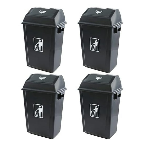 4-Pack 13 Gallon Kitchen Trash Cans with Lids - Gray Plastic Garbage Bins for Home, Office & Commercial Use - Durable Indoor Outdoor Wastebaskets