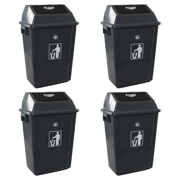 4-Pack 13 Gallon Plastic Kitchen Trash Cans with Swing Lid, Durable Commercial Swing Top Garbage Bin for Office, Patio, Restaurant, Garage