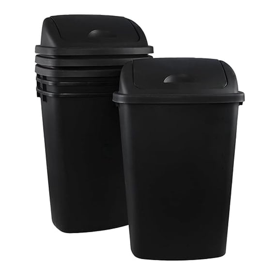 4-Pack 13 Gallon Plastic Top Trash Can, Lidded Wastebasket Garbage Can for Kitchen, Garage, or Workspace, Black