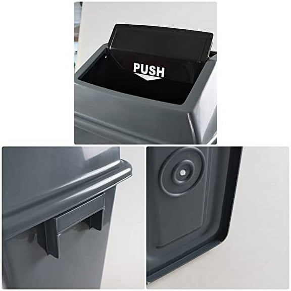 4 Pack 13 Gallon Tall Swing-Top Trash Can, Plastic Kitchen Swing Lid Garbage Bin, Grey