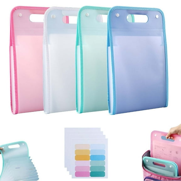 4-Pack 13-Pocket Accordion File Organizer, Labeled Waterproof Expanding Folder for A4/US Letter Documents, Portable Receipt Paper Organizer with Handle (4 Identification Stickers，14.17 x 9.45in)