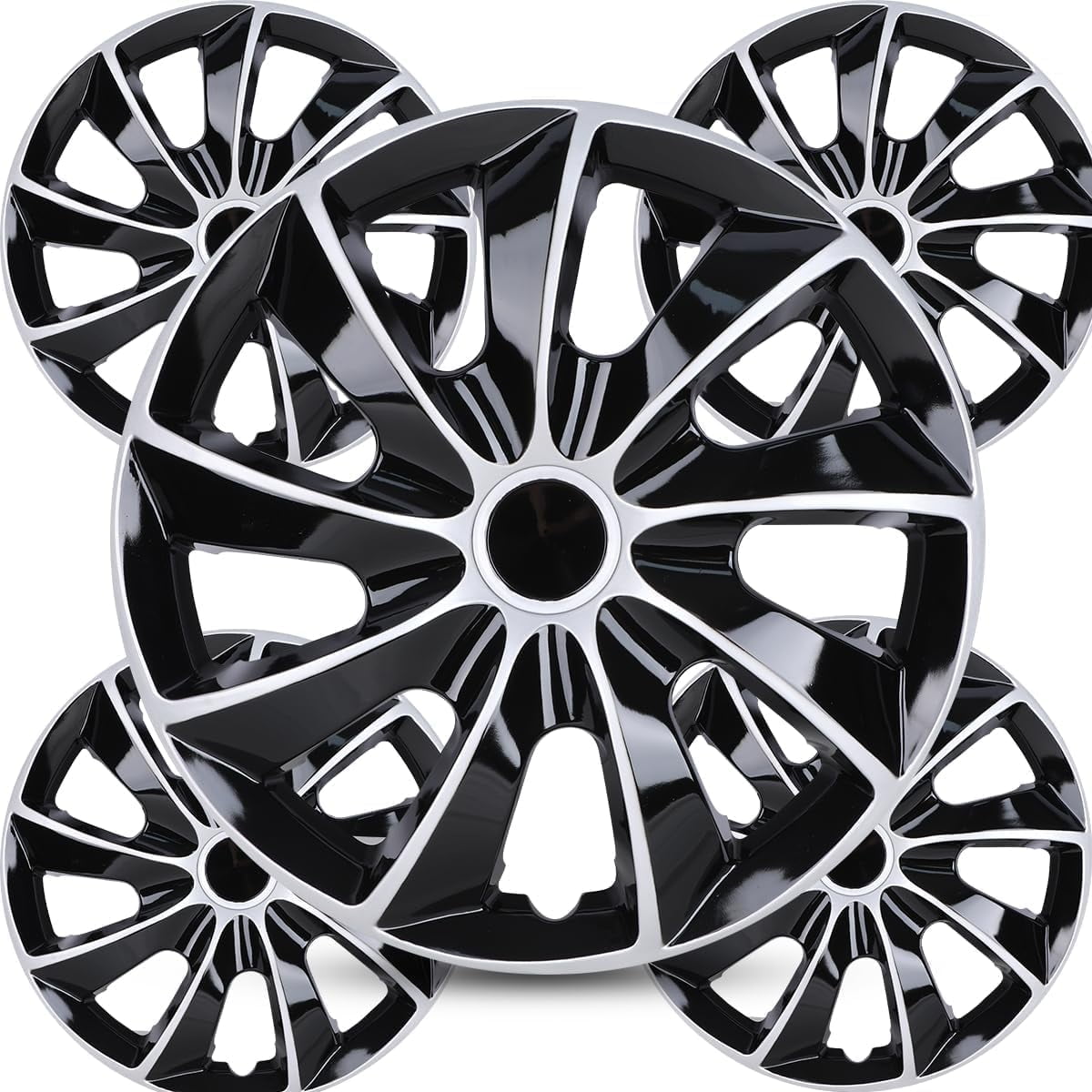 Universal 13 inch Hub Caps Wheel Covers for Cars Set of 4 Fits Most Cars Hubcaps for Truck SUV Accessories (Silver Lacquer & Black Lacquer)